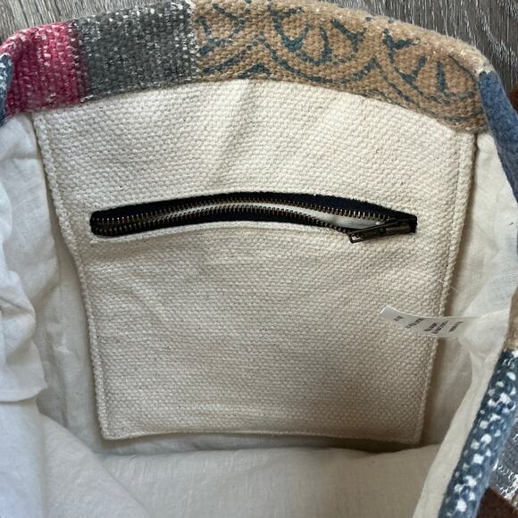 Signals Brand Unique Burlap Stamped Design Tote Bag Leather Handles Art - Picture 8 of 11